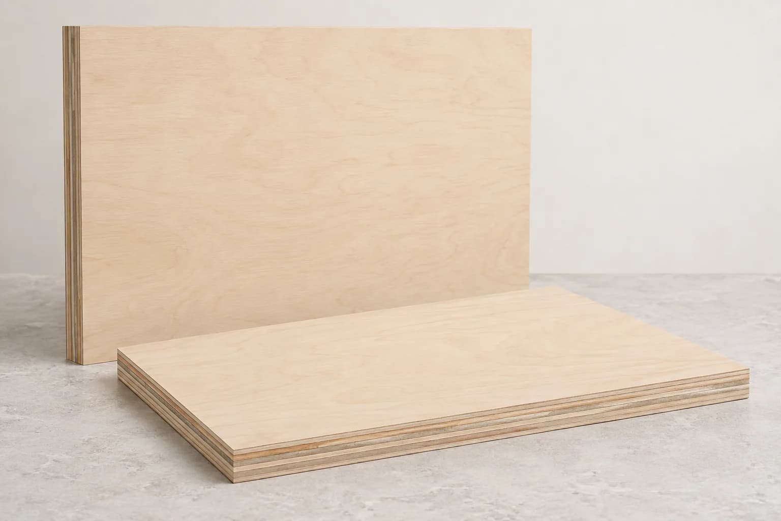 Birch-faced combi plywood panels with continuous pale faces and mixed veneer layers visible at the narrow cut edges
