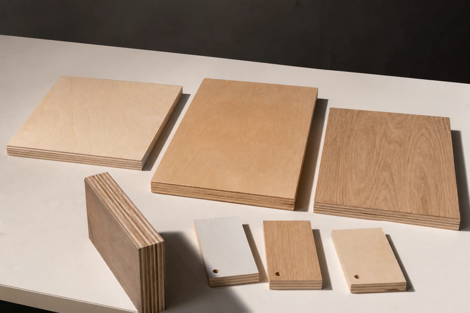 Furniture plywood face, core and paint, veneer and overlay preparation samples