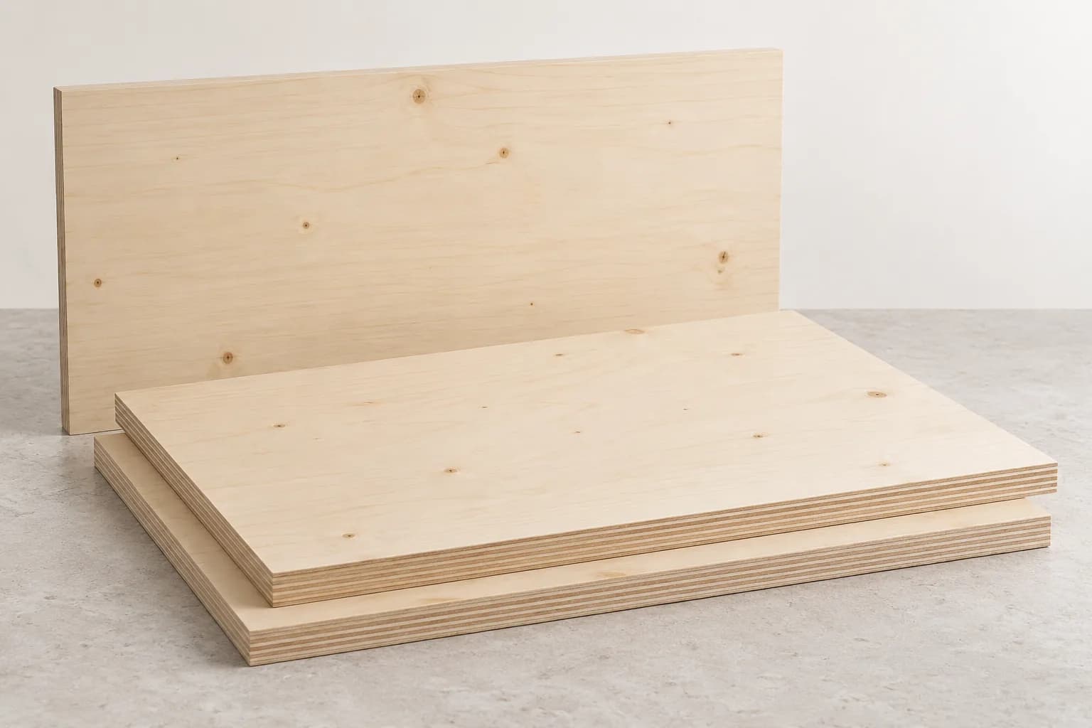 Spruce plywood panels with light wood faces and clean layered cut edges